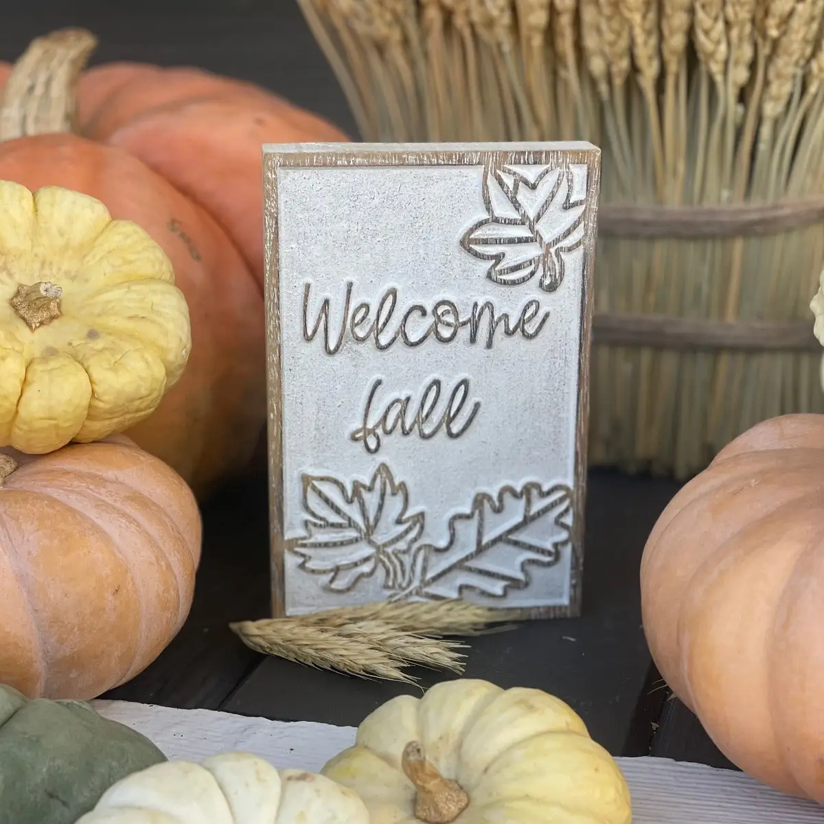 Welcome Fall Carved Block